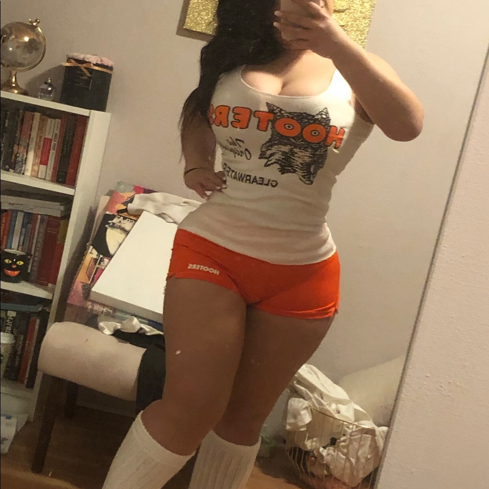 Hooters top and shorts